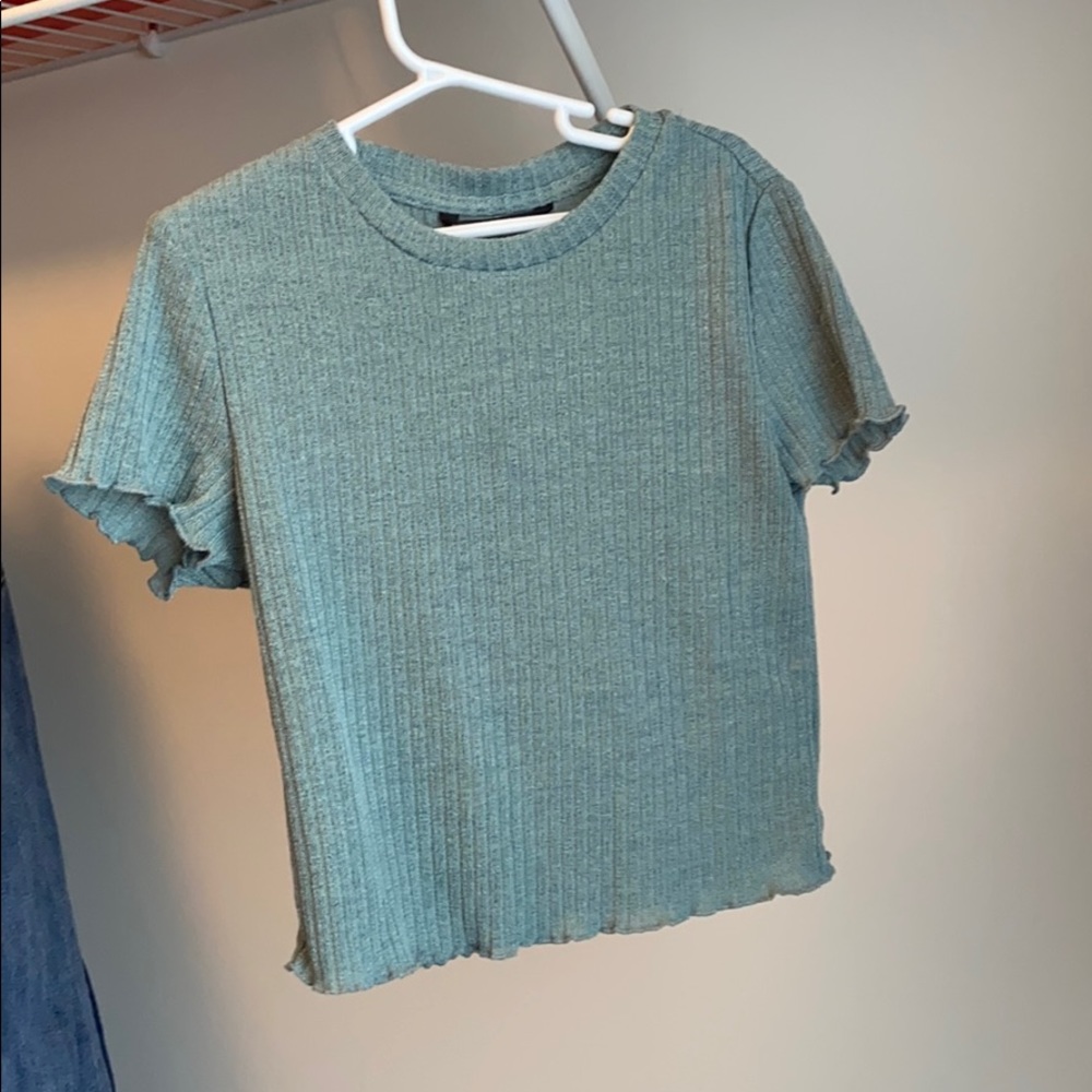 Green Ribbed Crop Top